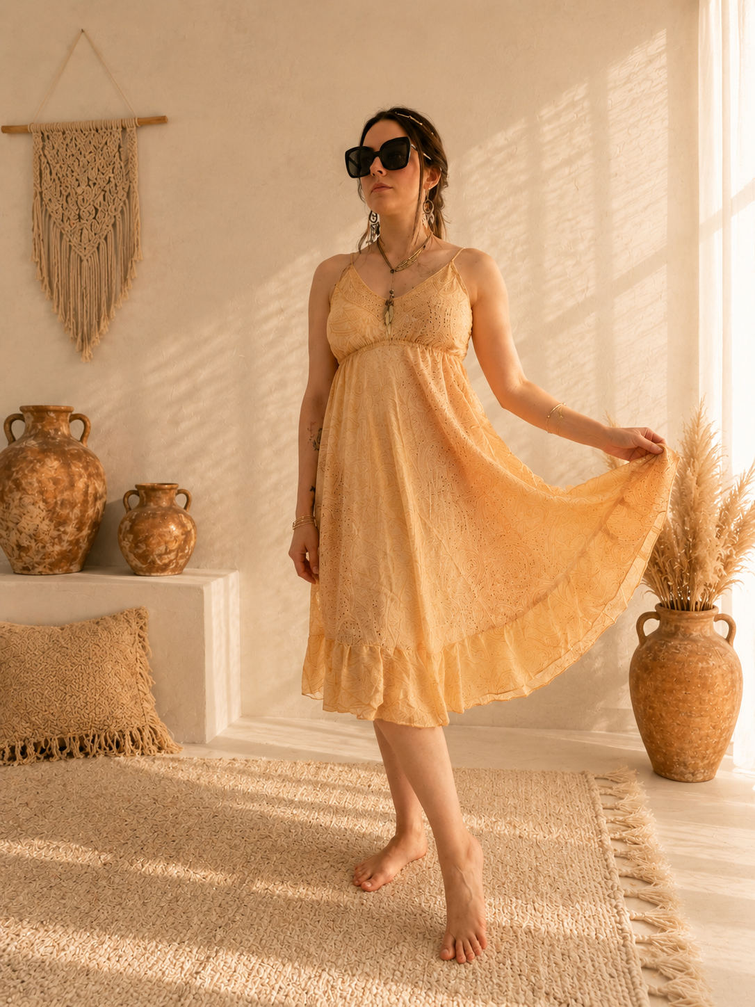 Elysia Short – Abito Boho in Seta Indiana