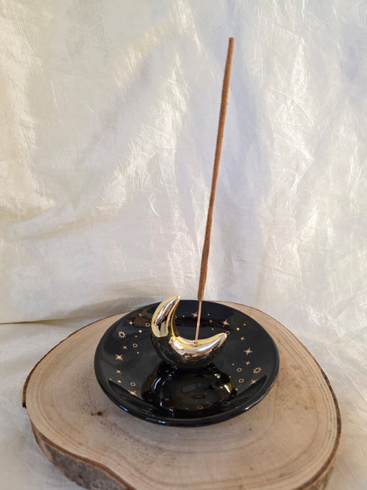 Piattino porta incenso Luna Crescente dorata