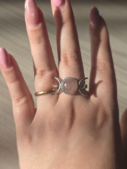 SELENE — Anello Triplice Luna con Pietra Naturale