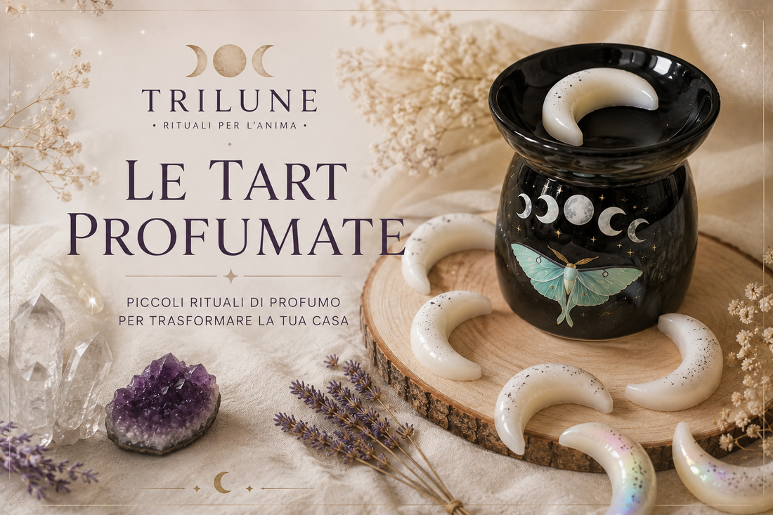 Tart profumate in cera di soia naturale utilizzate con un fornelletto brucia essenze per profumare la casa con i rituali di Trilune.