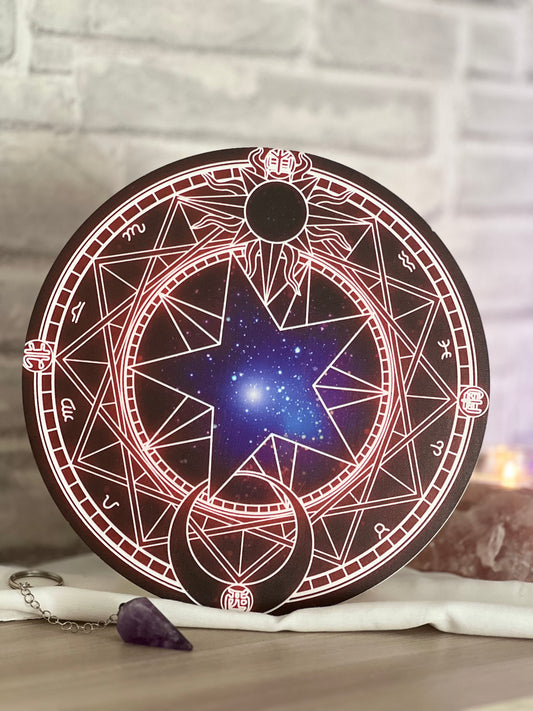 Ruota in Legno Nero con Segni Zodiacali