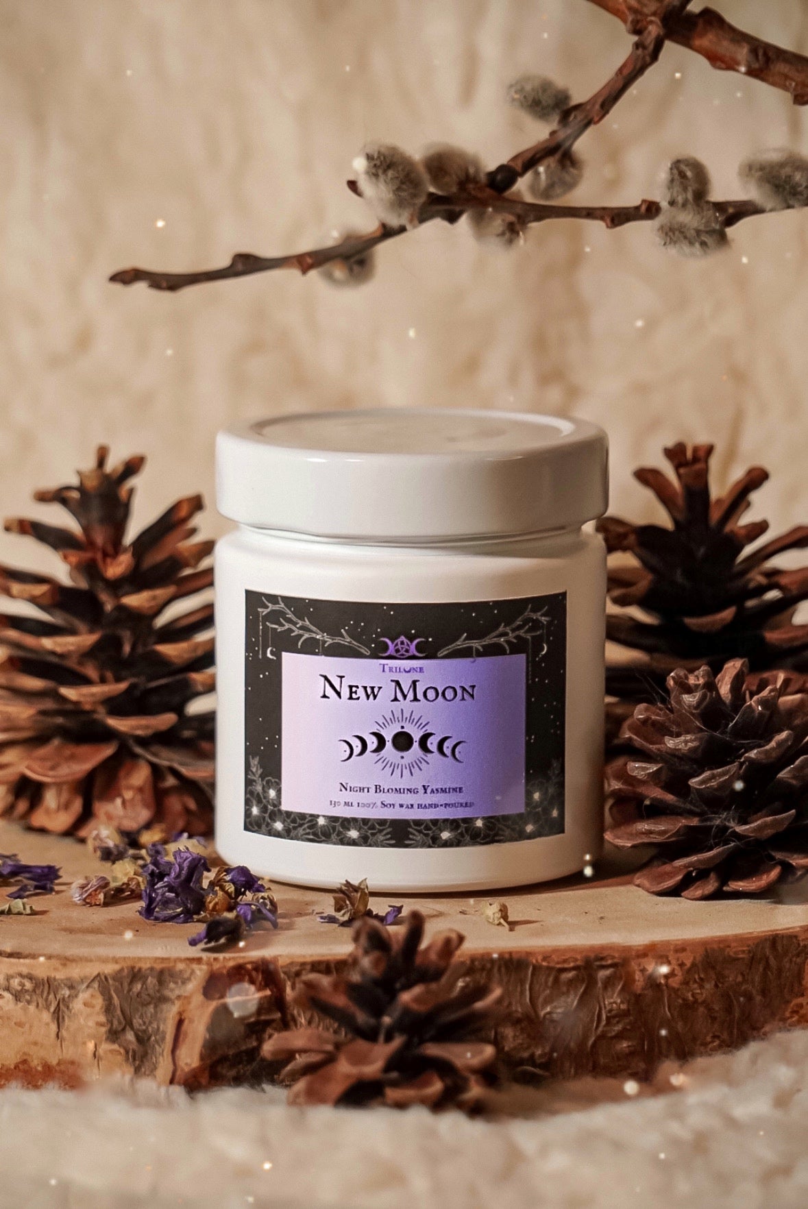 Candela Rituale "New Moon" al Gelsomino, Ylang Ylang e fiori di arancio.