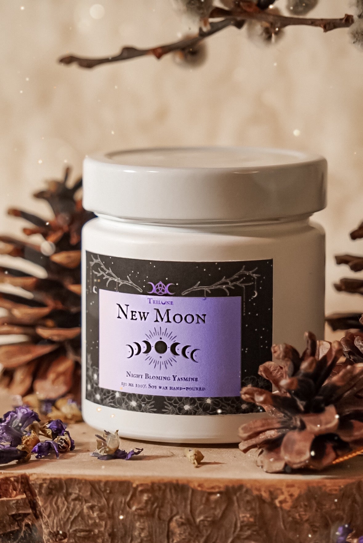 Candela Rituale "New Moon" al Gelsomino, Ylang Ylang e fiori di arancio.