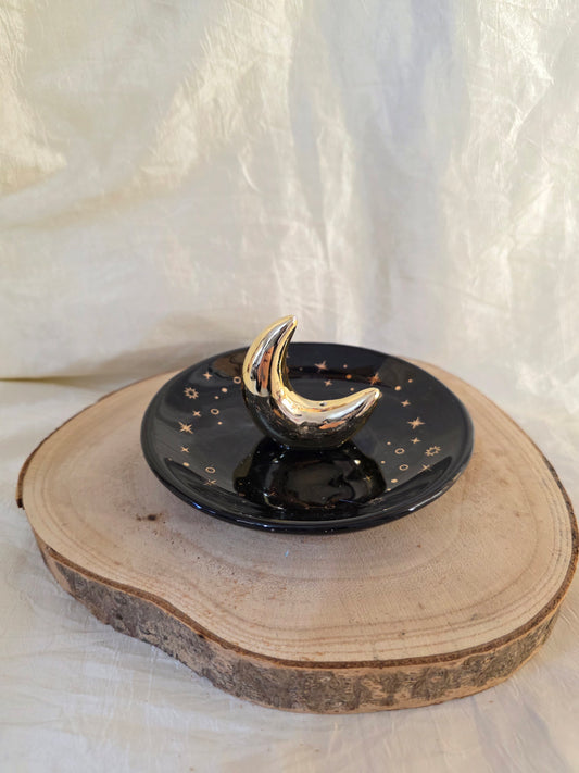 Piattino porta incenso Luna Crescente dorata
