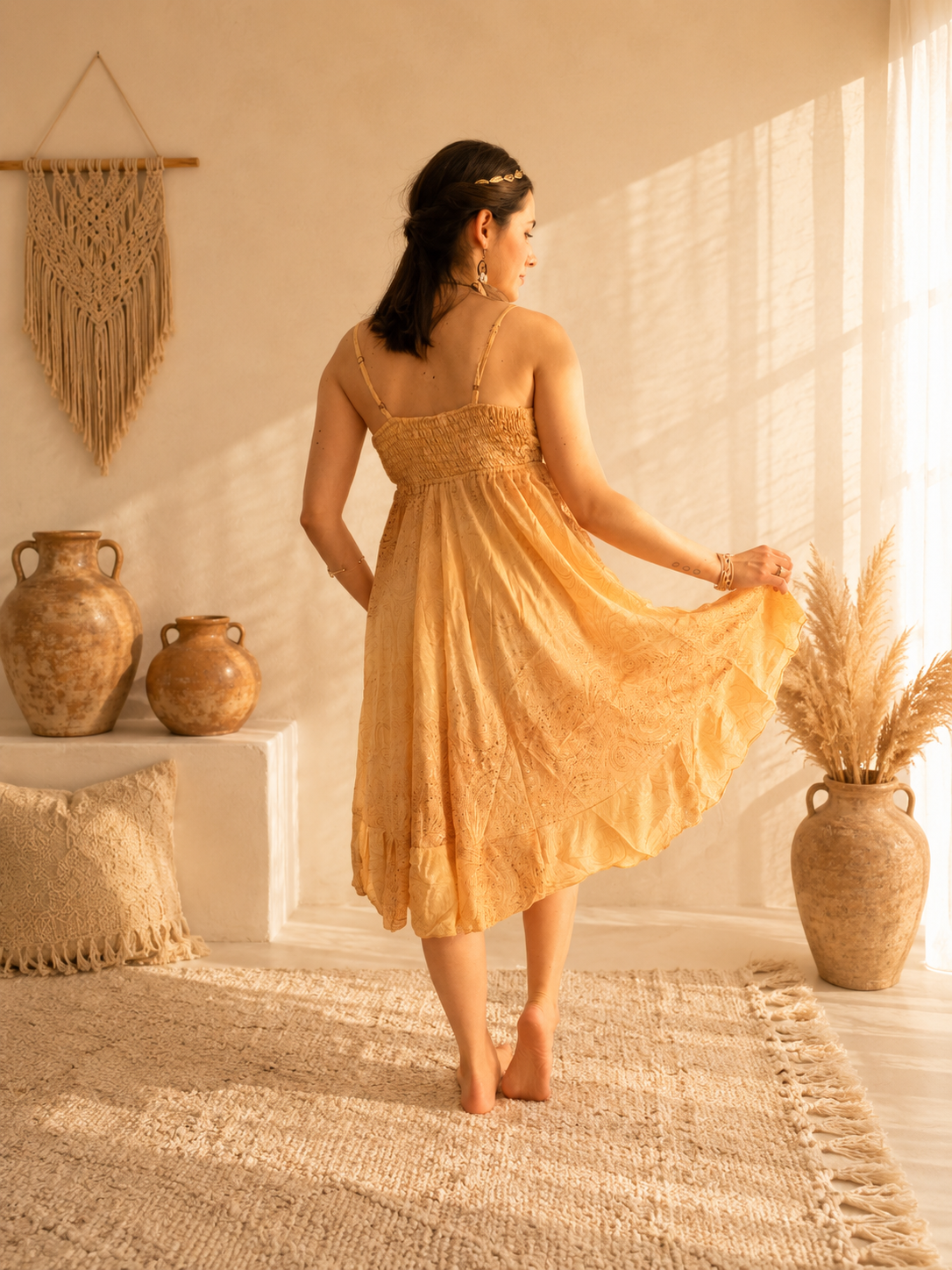 Elysia Short – Abito Boho in Seta Indiana