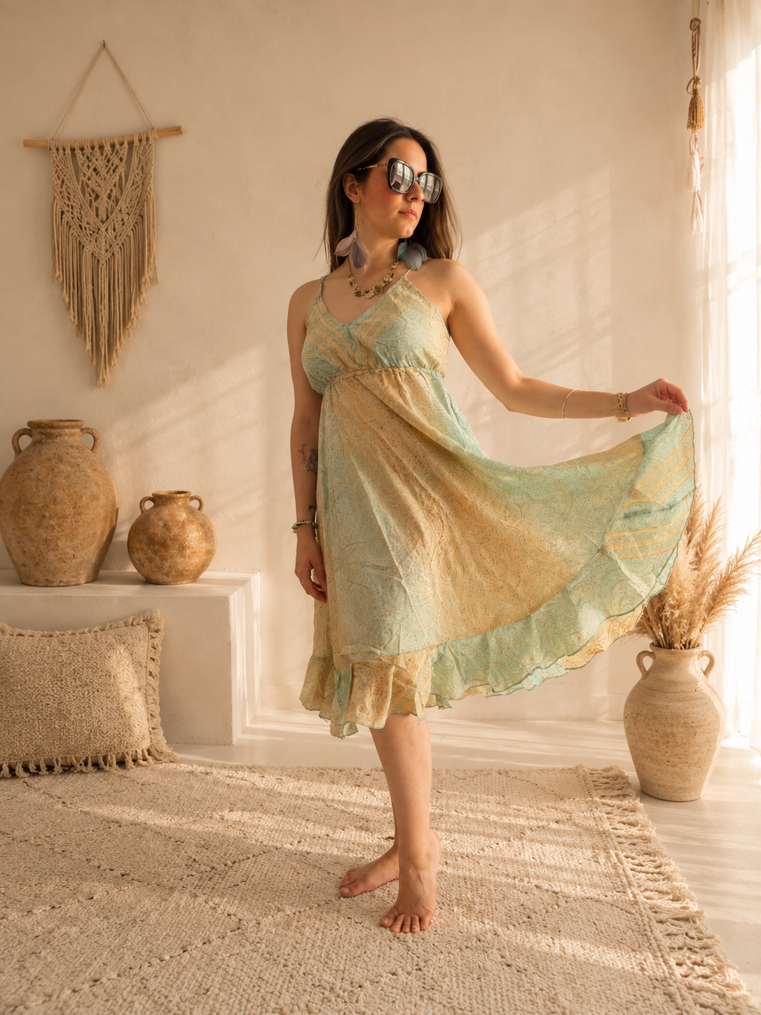 Elysia Short – Abito Boho in Seta Indiana