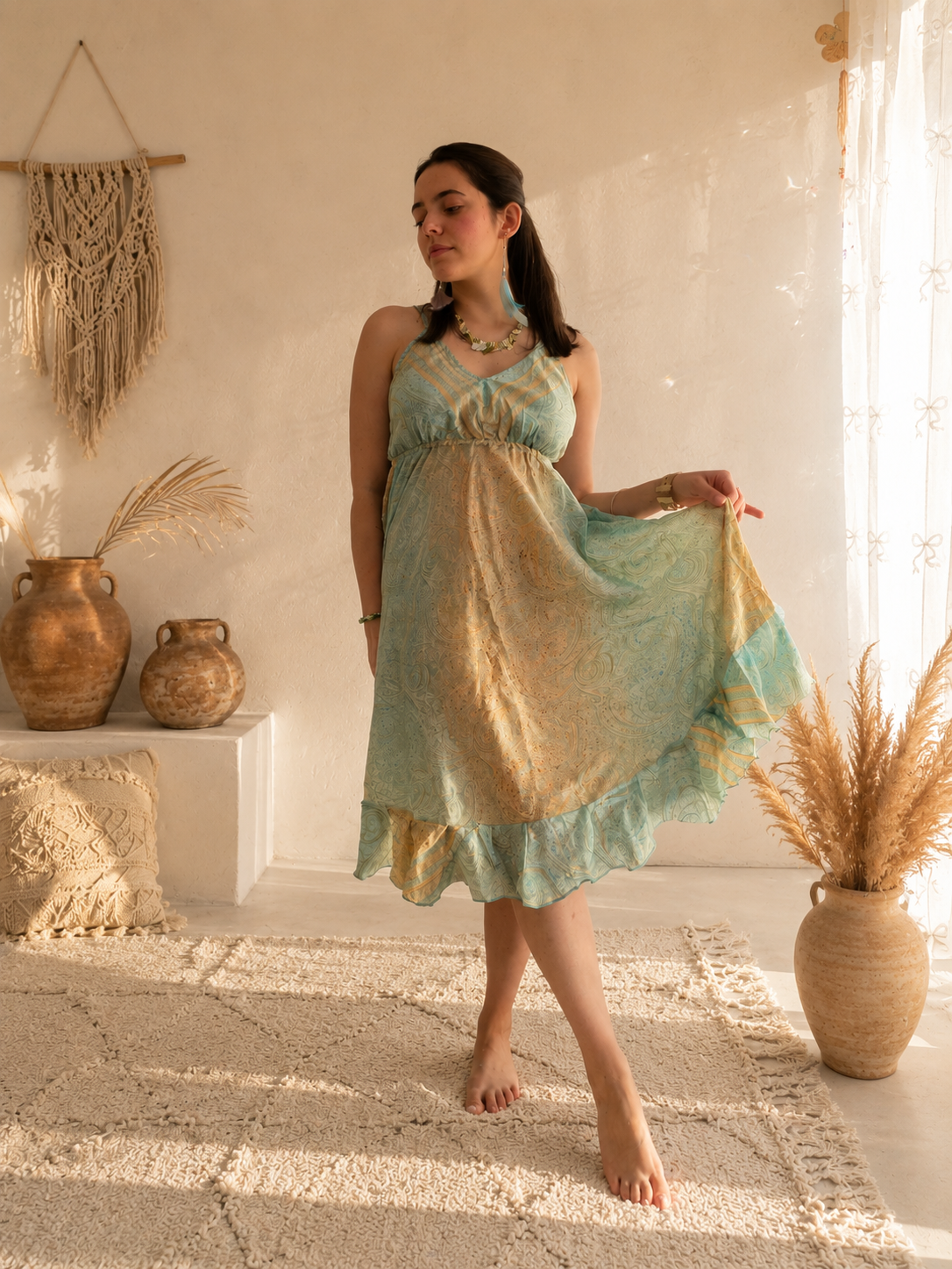 Elysia Short – Abito Boho in Seta Indiana