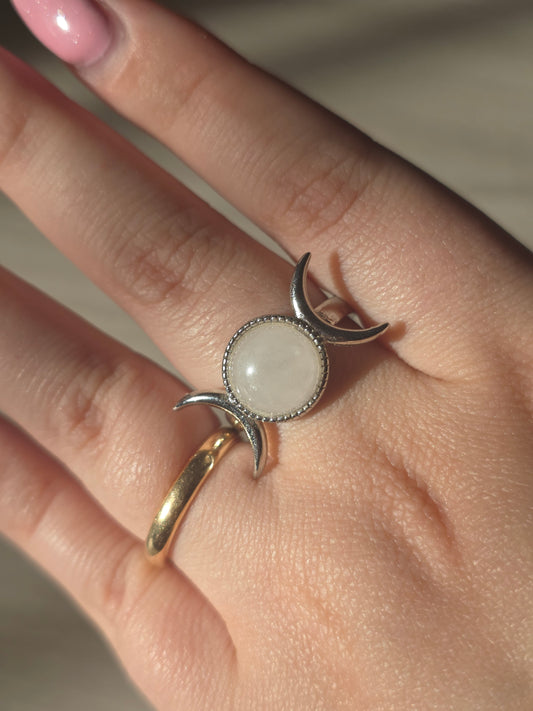 SELENE — Anello Triplice Luna con Pietra Naturale